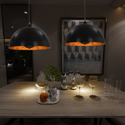 Lampadari 2 pz Nero e Oro Semi-Sferici 40 cm E27 - homemem39