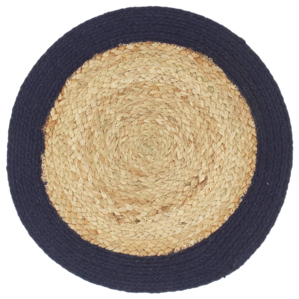 Tovagliette 4 pz Naturale e Blu Marino 38 cm in Juta e Cotone | homemem39