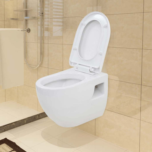 WC a Muro con Sciacquone Nascosto in Ceramica Bianco - homemem39