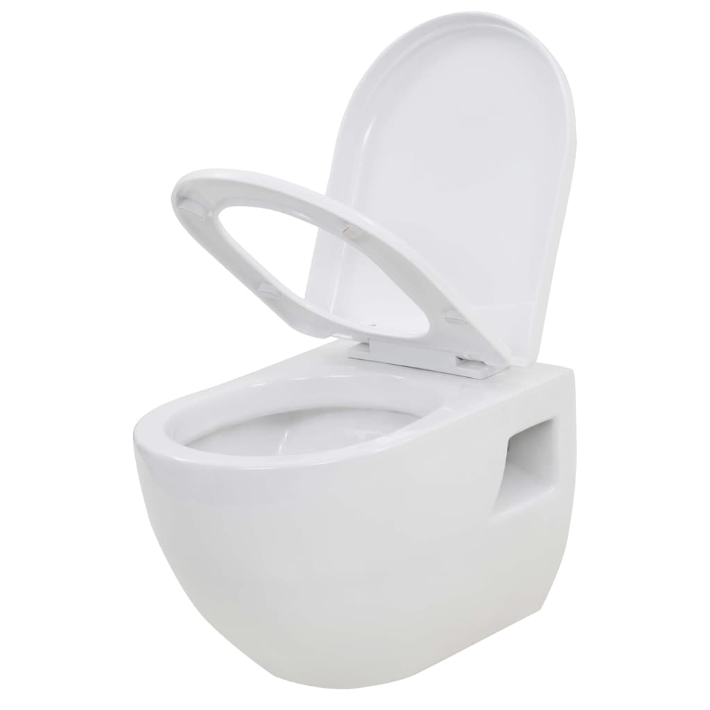 WC a Muro con Sciacquone Nascosto in Ceramica Bianco - homemem39