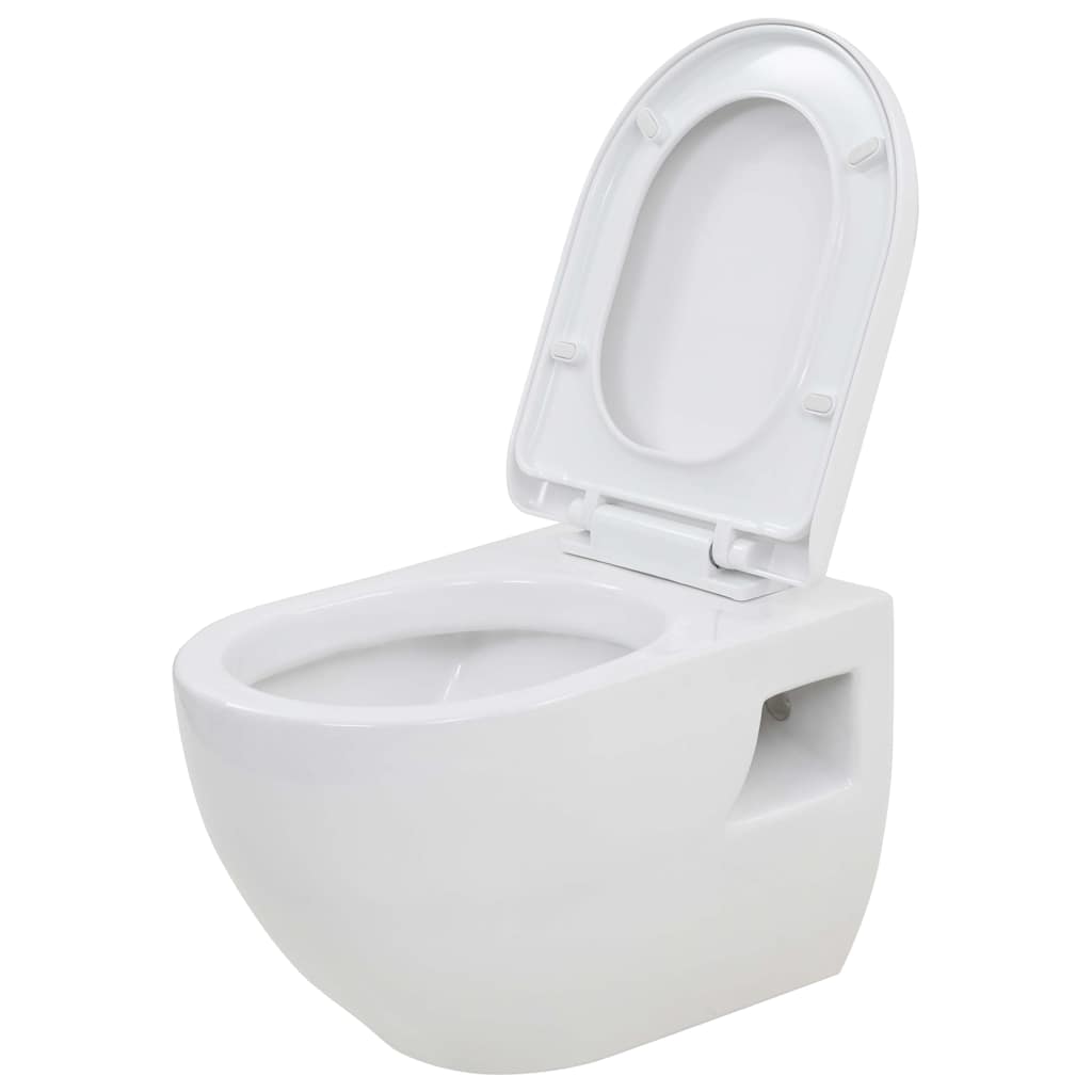 WC a Muro con Sciacquone Nascosto in Ceramica Bianco - homemem39