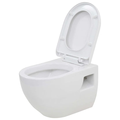 WC a Muro con Sciacquone Nascosto in Ceramica Bianco - homemem39