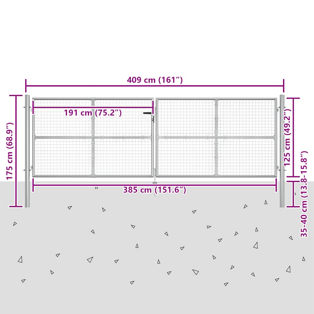 Cancello da Giardino in Acciaio Zincato 400x125 cm Argento | homemem39