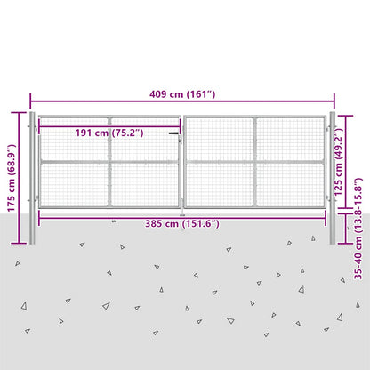 Cancello da Giardino in Acciaio Zincato 400x125 cm Argento | homemem39