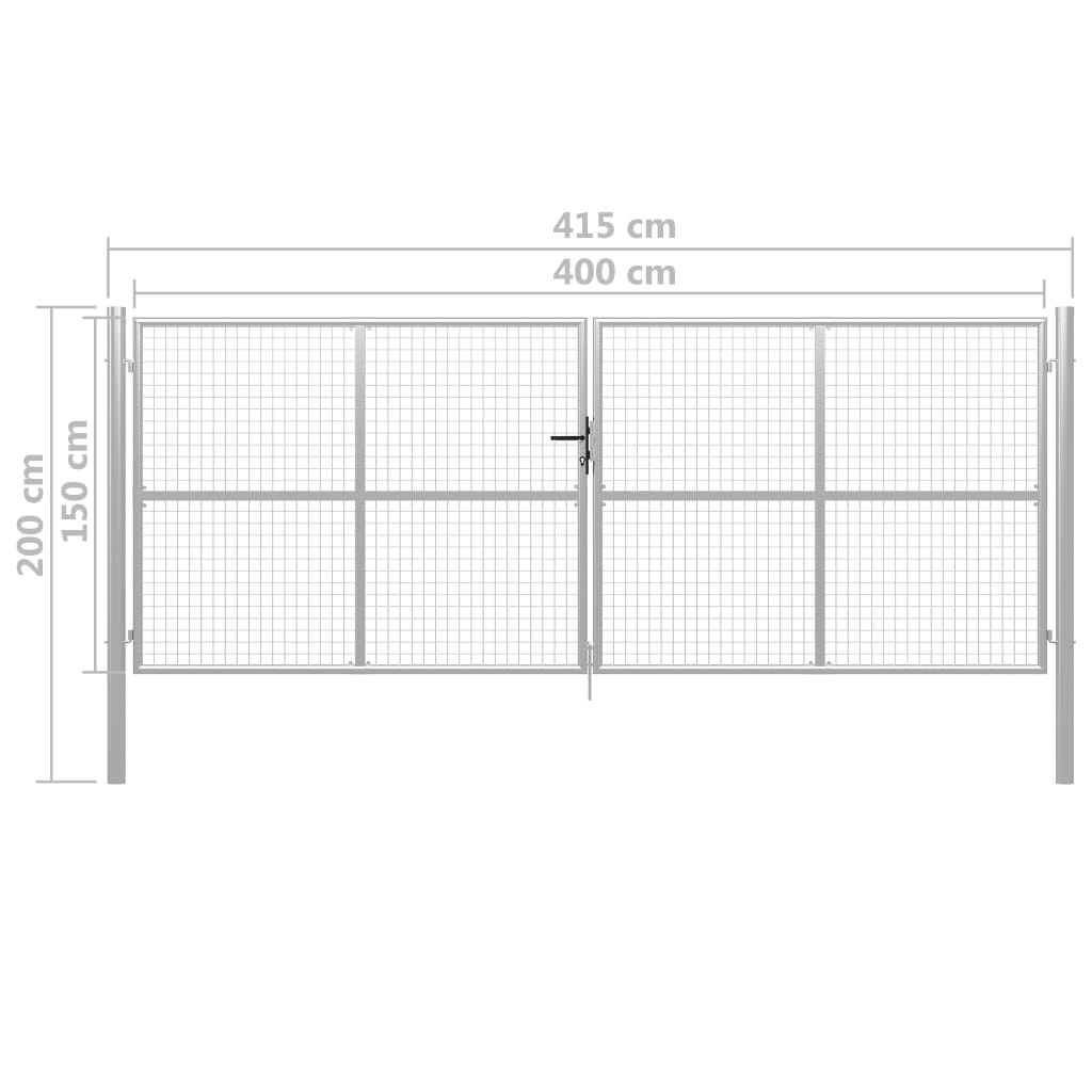 Cancello da giardino in acciaio zincato 415x150 cm argento - homemem39