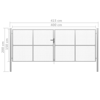 Cancello da giardino in acciaio zincato 415x150 cm argento - homemem39