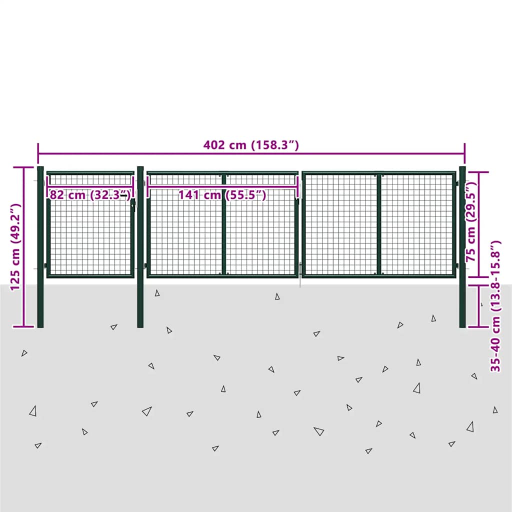 Cancello da Giardino in Acciaio 400x75 cm Verde | homemem39