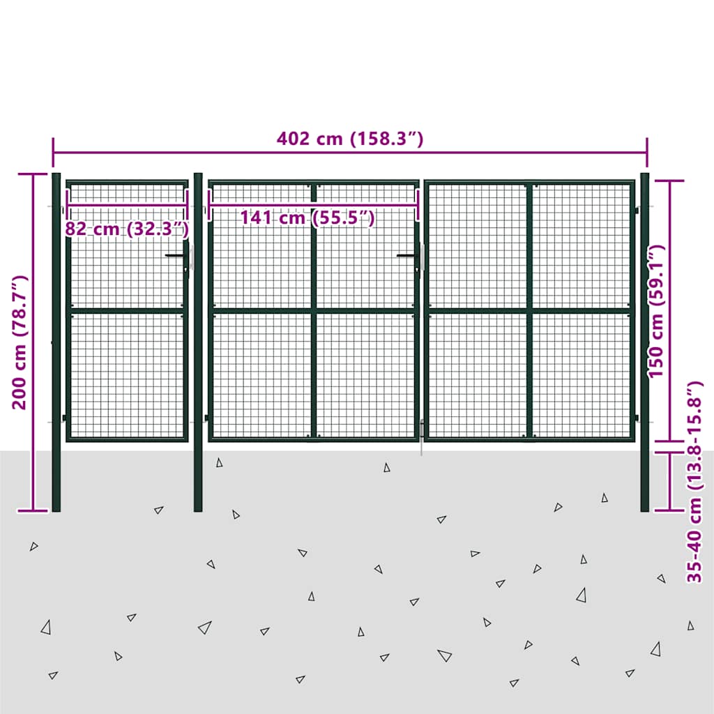 Cancello da Giardino in Acciaio 400x150 cm Verde | homemem39