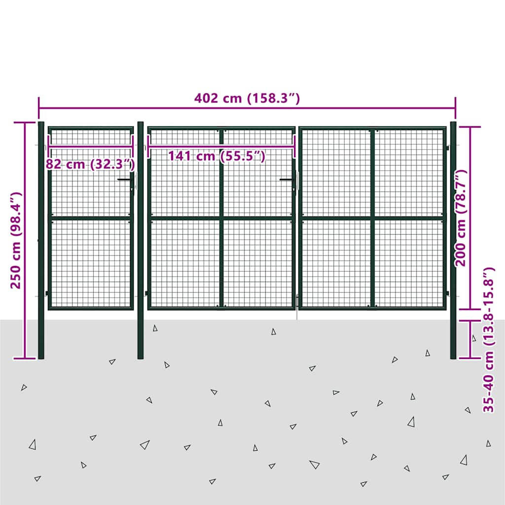 Cancello da Giardino in Acciaio 400x200 cm Verde | homemem39