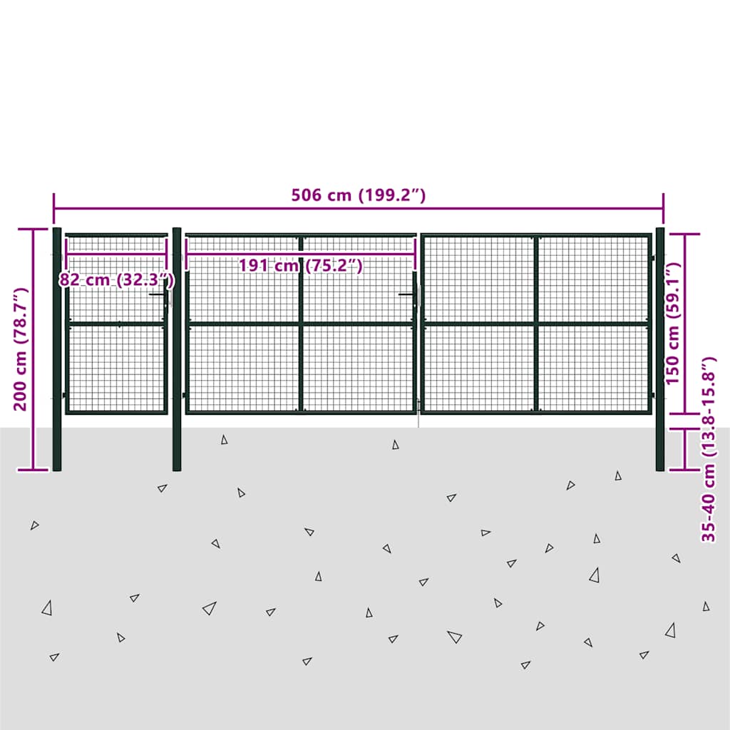 Cancello da Giardino in Acciaio 500x150 cm Verde | homemem39