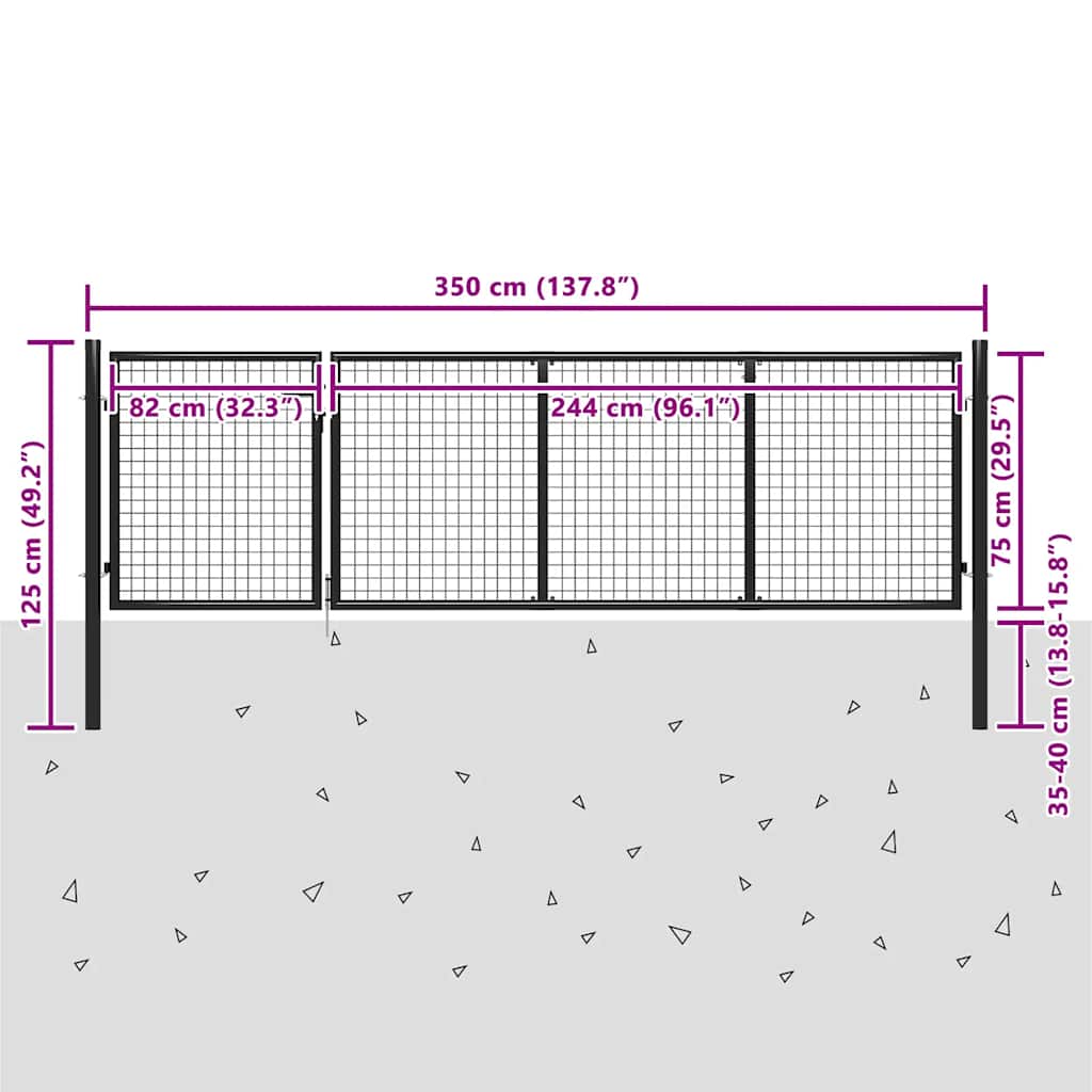 Cancello da Giardino in Acciaio 350x75 cm Antracite | homemem39