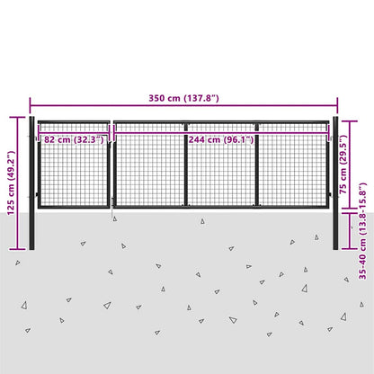 Cancello da Giardino in Acciaio 350x75 cm Antracite | homemem39