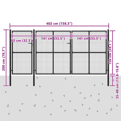 Cancello da Giardino in Acciaio 400x150 cm Antracite | homemem39