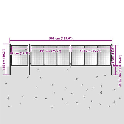 Cancello da Giardino in Acciaio 500x75 cm Antracite | homemem39