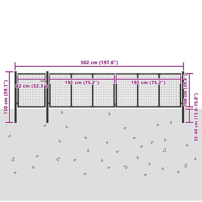 Cancello per Giardino in Acciaio 500x100 cm Antracite