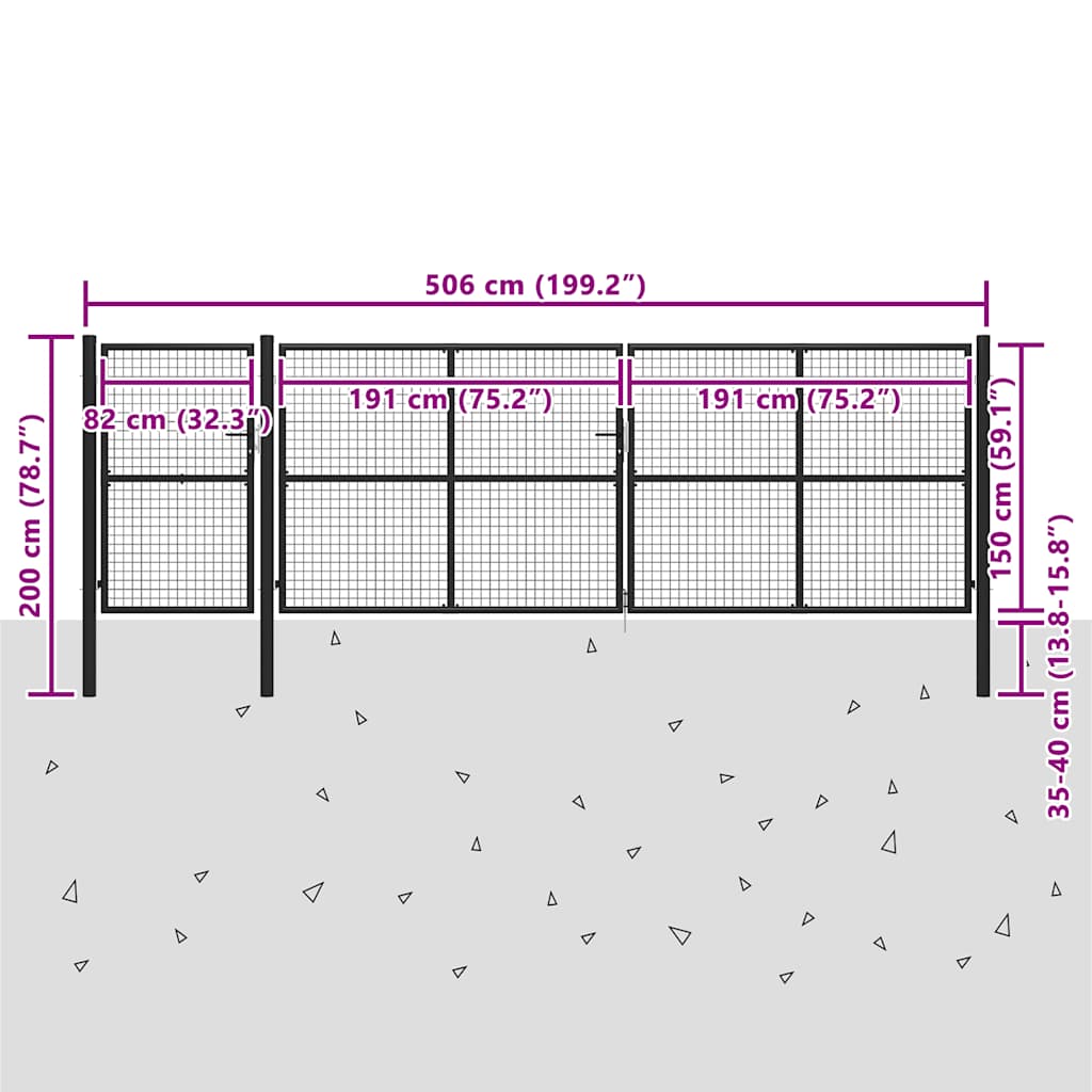 Cancello da Giardino in Acciaio 500x150 cm Antracite | homemem39