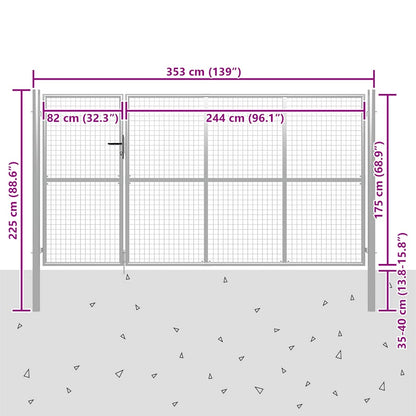 Cancello da Giardino in Acciaio 350x175 cm Argento | homemem39