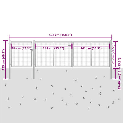 Cancello da Giardino in Acciaio 400x75 cm Argento | homemem39