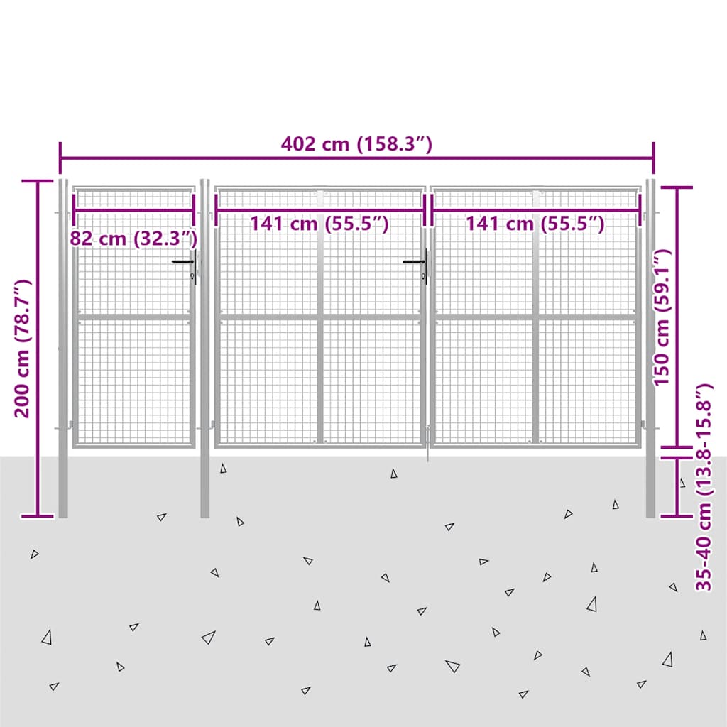 Cancello da Giardino in Acciaio 400x150 cm Argento | homemem39