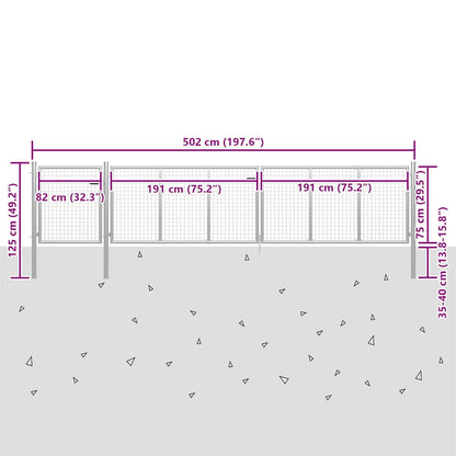 Cancello da Giardino in Acciaio 500x75 cm Argento | homemem39