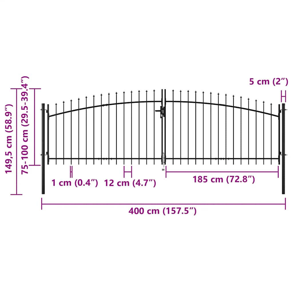 Cancello per recinzione a doppia porta Woerden con punta a lancia 400x149,5 cm | homemem39