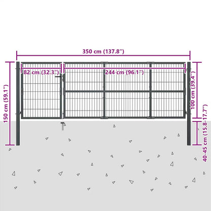 Cancello da Giardino con Pali in Acciaio 350x100 cm Antracite | homemem39