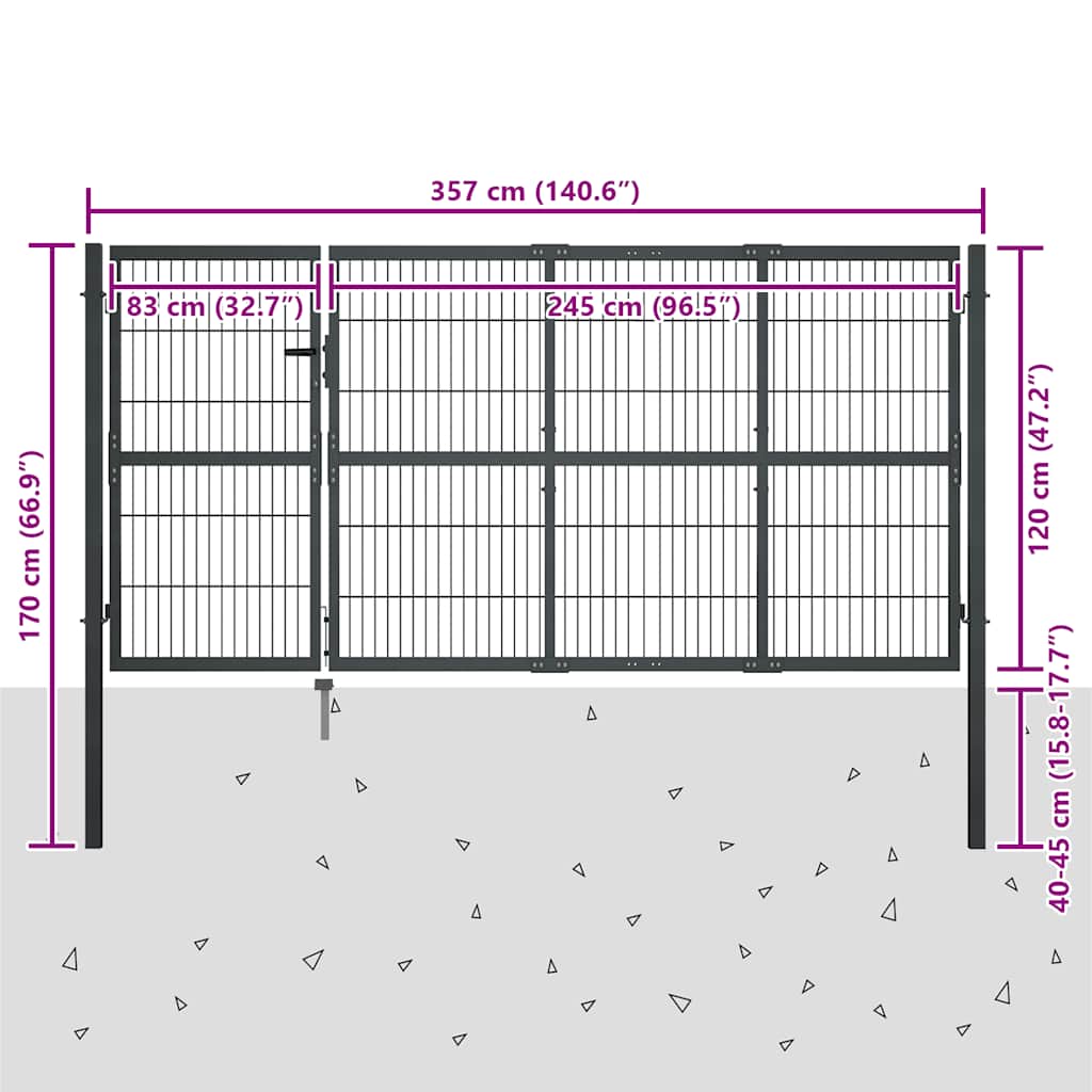 Cancello da Giardino con Pali in Acciaio 350x120 cm Antracite | homemem39