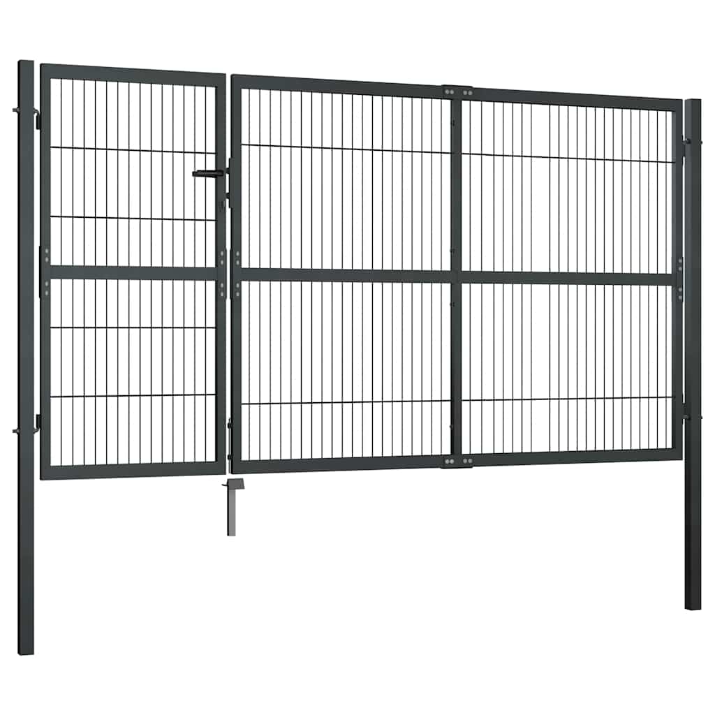 Cancello di Recinzione con Pali in Acciaio 350x140 cm Antracite