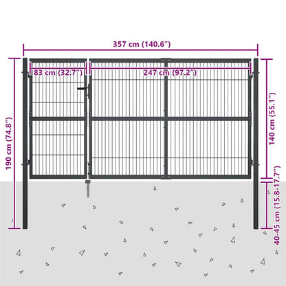Cancello di Recinzione con Pali in Acciaio 350x140 cm Antracite | homemem39