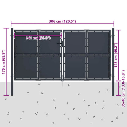 Cancello da Giardino in Acciaio 300x125 cm Antracite | homemem39