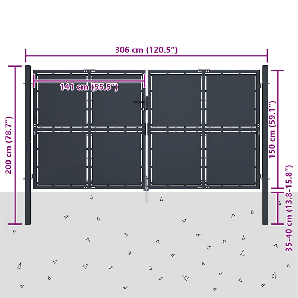 Cancello da Giardino in Acciaio 300x150 cm Antracite | homemem39
