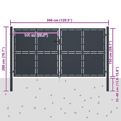 Cancello da Giardino in Acciaio 300x150 cm Antracite | homemem39