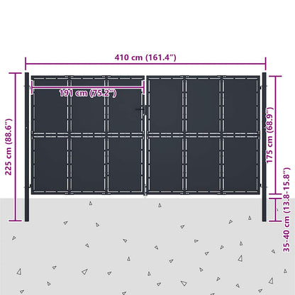 Cancello da Giardino in Acciaio 400x175 cm Antracite | homemem39