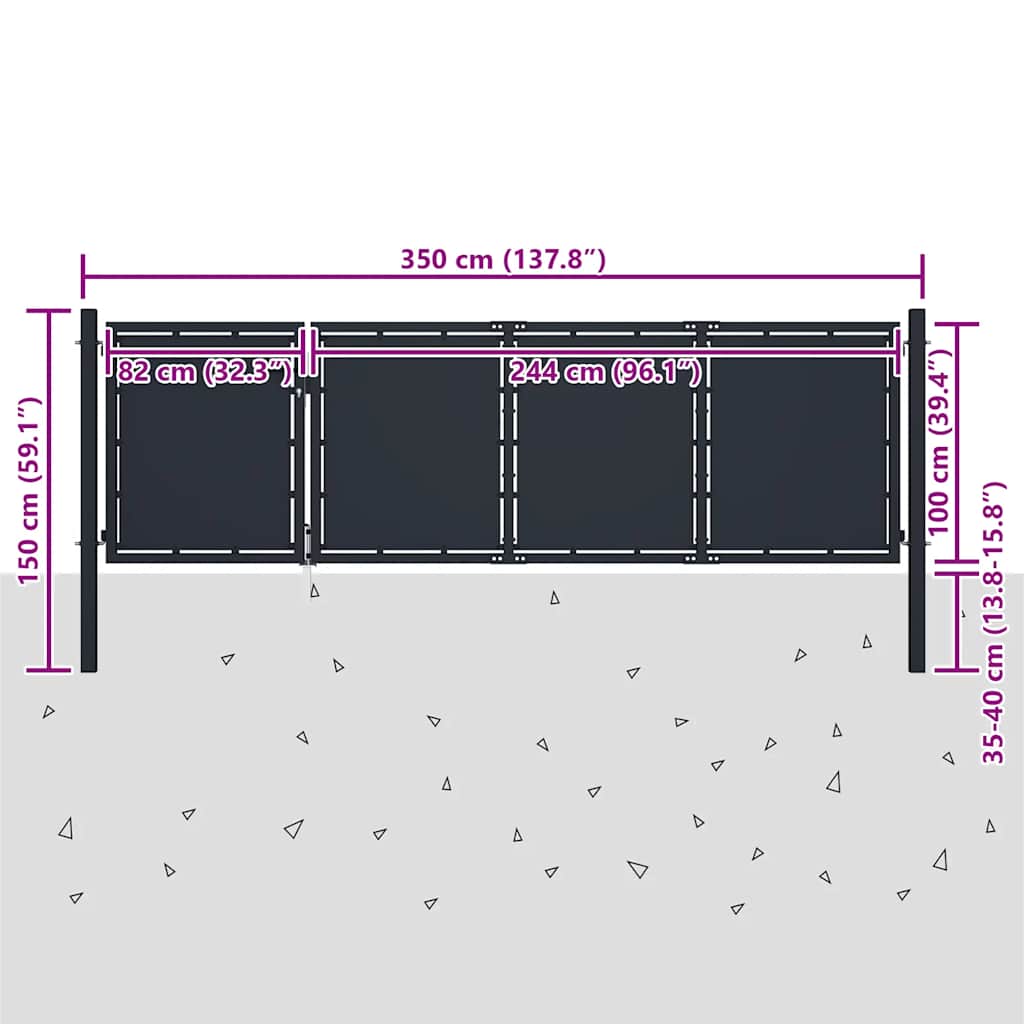 Cancello da Giardino in Acciaio 350x100 cm Antracite | homemem39
