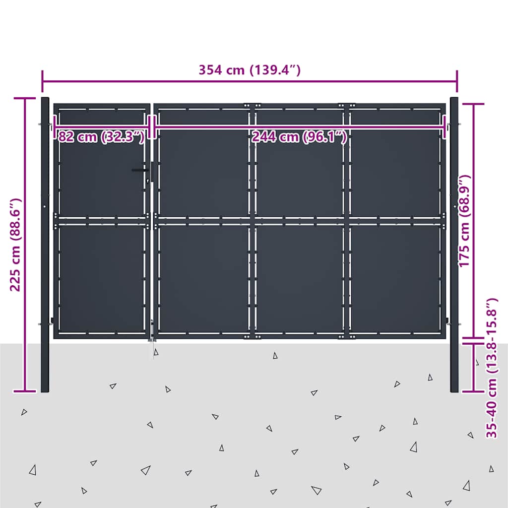Cancello da Giardino in Acciaio 350x175 cm Antracite | homemem39