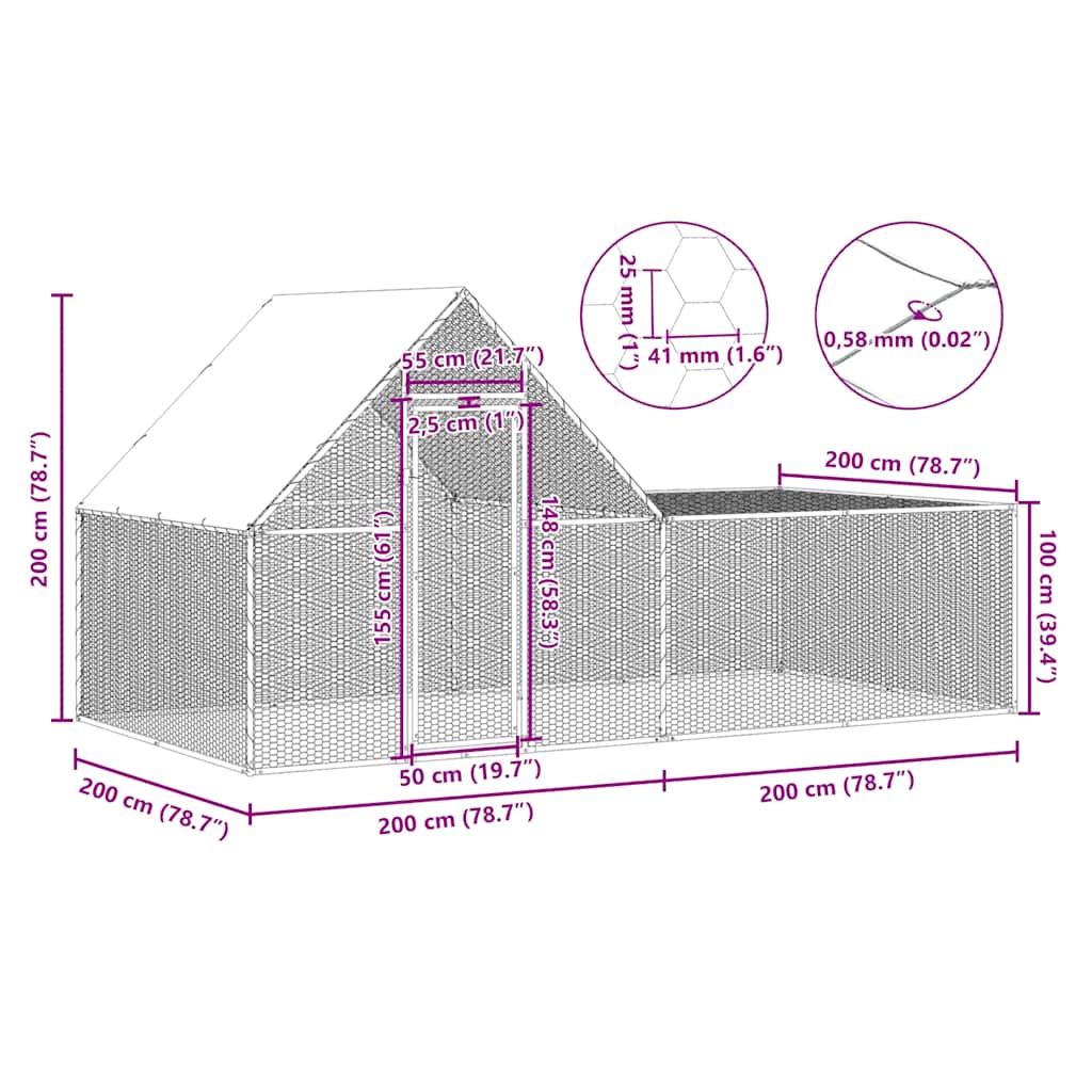 4x2x2 m chicken coop in galvanized steel