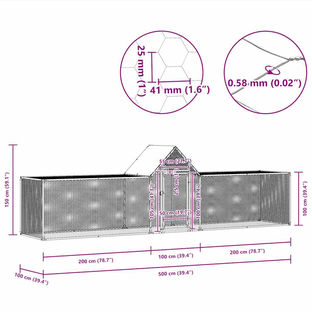 Pollaio 5x1x1,5 m in Acciaio Zincato