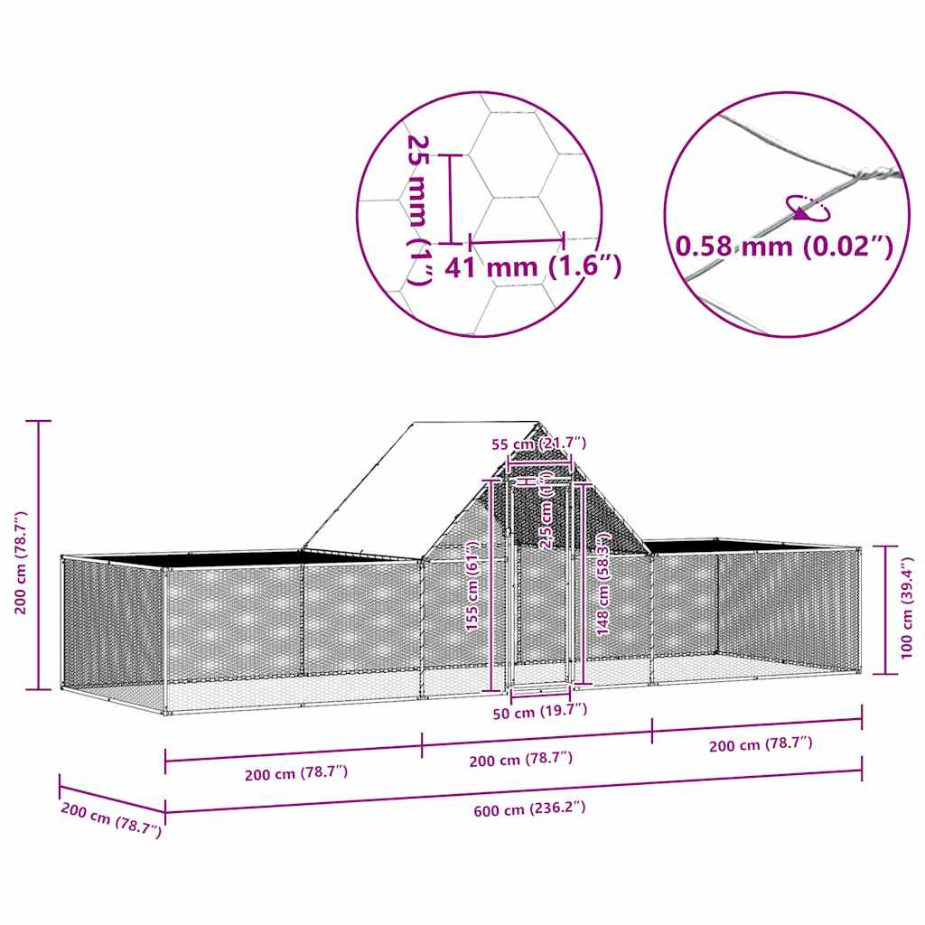 Chicken coop 6x2x2 m in galvanized steel