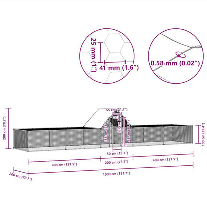 Chicken coop 10x2x2 m in galvanized steel