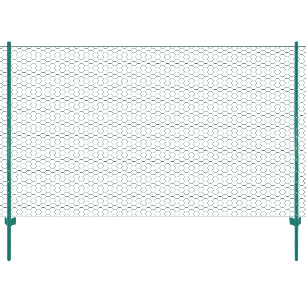 Rete per Recinzione con Pali in Acciaio 25x2 m Verde