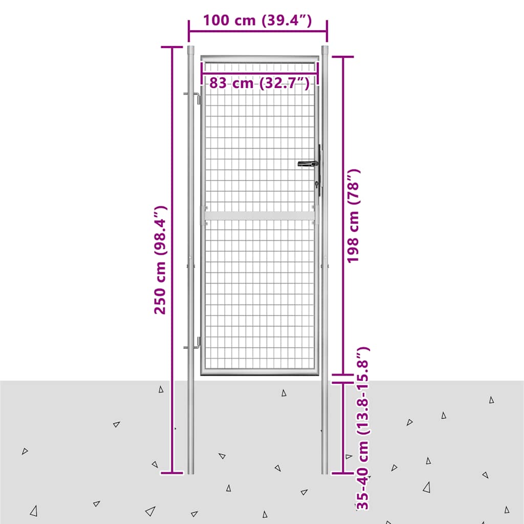 Cancello da Giardino in Acciaio Zincato 100x200 cm Argento