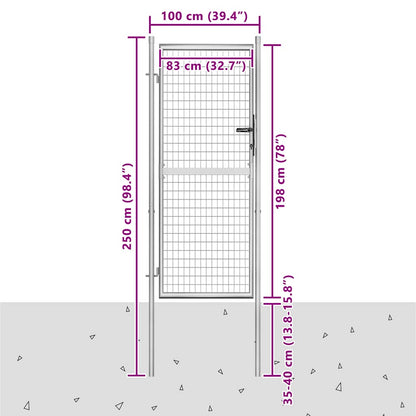 Cancello da Giardino in Acciaio Zincato 100x200 cm Argento