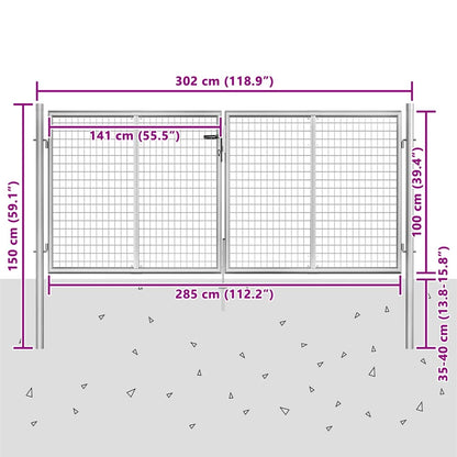 Cancello da Giardino in Acciaio Zincato 300x100 cm Argento