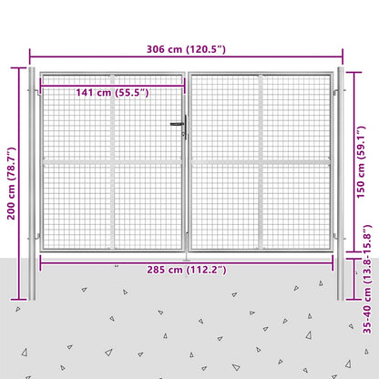 Cancello per Giardino in Acciaio Zincato 306x200 cm Argento