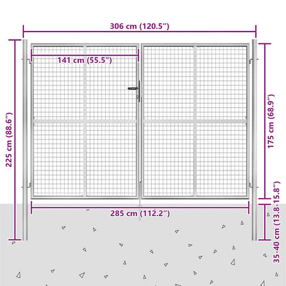 Cancello da Giardino in Acciaio Zincato 300x175 cm Argento