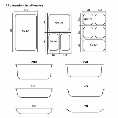 Contenitori Gastronorm 8 pz GN 1/6 200 mm in Acciaio Inox | homemem39