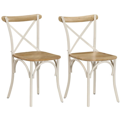 Chairs with Cross Motif 2 pcs White in Solid Mango