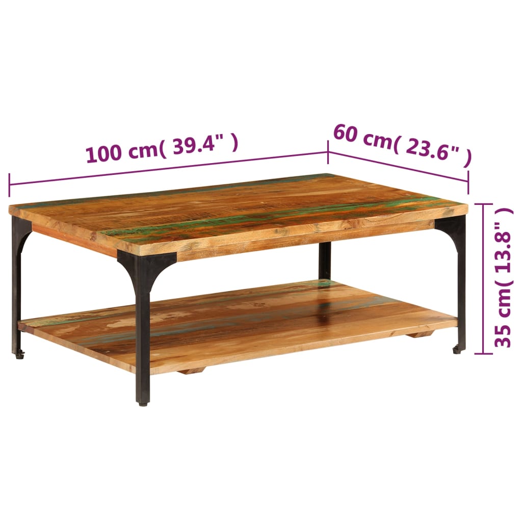 Tavolino da Caffè con Mensola 100x60x35 cm Massello di Recupero | homemem39