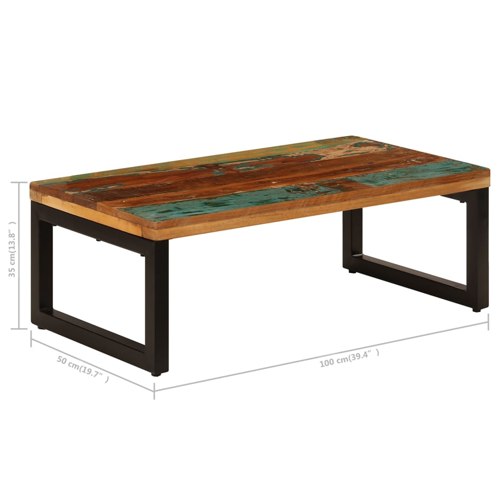 Tavolino da Salotto 100x50x35 cm Massello di Recupero e Acciaio | homemem39