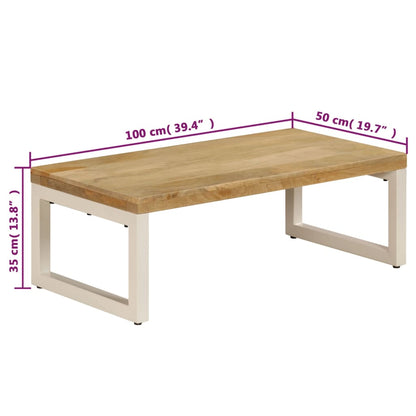 Tavolino da Salotto 100x50x35 cm Legno Massello Mango e Acciaio